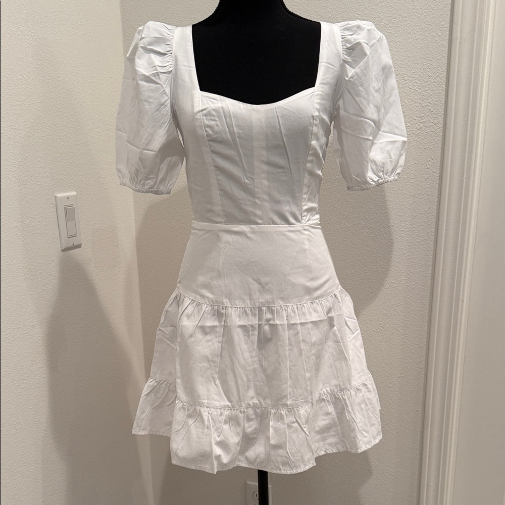 French Connection White Puff Sleeve Dress
